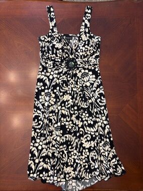 Enfocus Studio Black and Cream Printed Midi Dress with Center Accent
